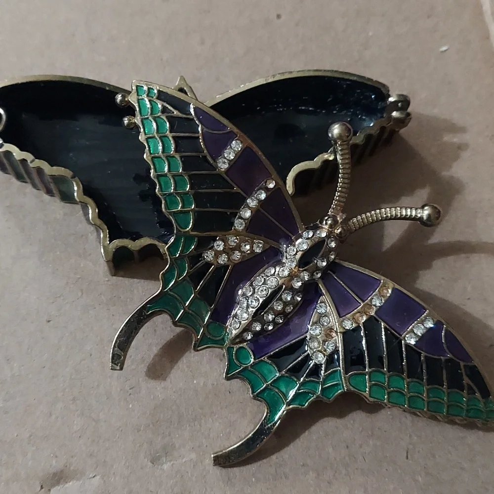Vintage Butterfly  Inlay Rhinestone Brass Trinket decor Box